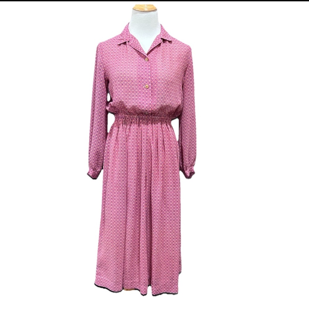 Chic Pink Shirt Dress with Button Detail vintage XS